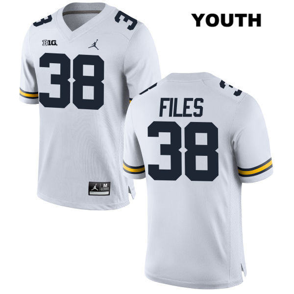 Youth NCAA Michigan Wolverines Joseph Files #38 White Jordan Brand Authentic Stitched Football College Jersey WA25K66WC